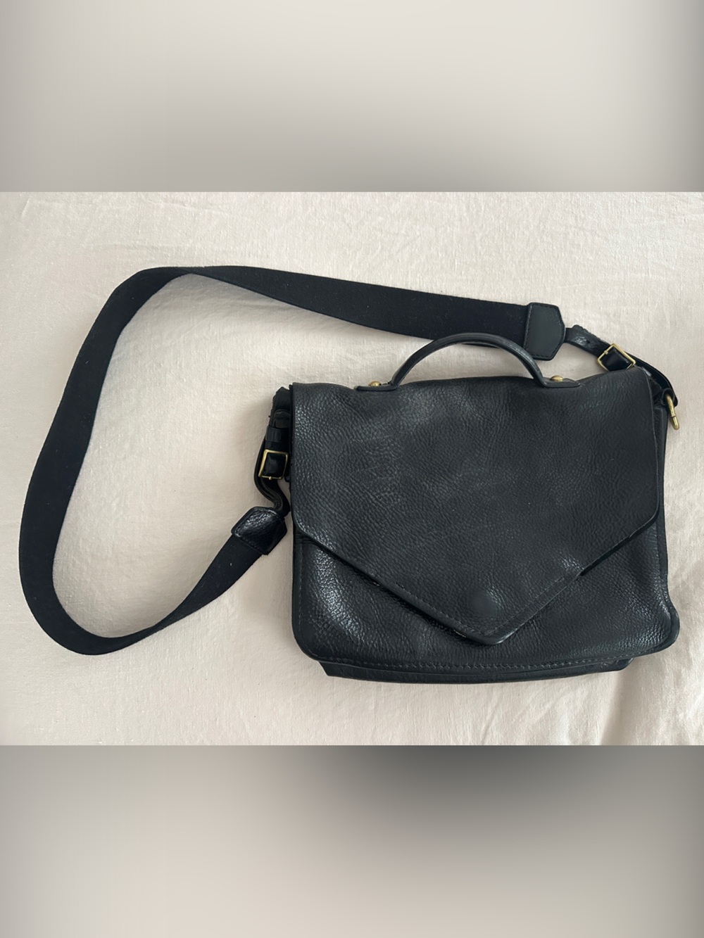 Steven Alan Black Pebble Leather Crossbody Bag with Brass Hardware